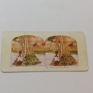 ANTIQUE STEREOGRAPH Card DOUBLE SIDED Bamboo as it Grows, Manilla/Peeheai COLOUR